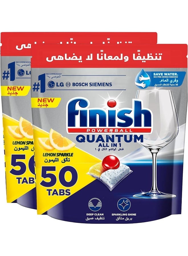 Finish Powerball Quantum All in One Dishwasher Detergent Tablets, Lemon Sparkle - 50 Tabs (Pack of 2) - Image 1